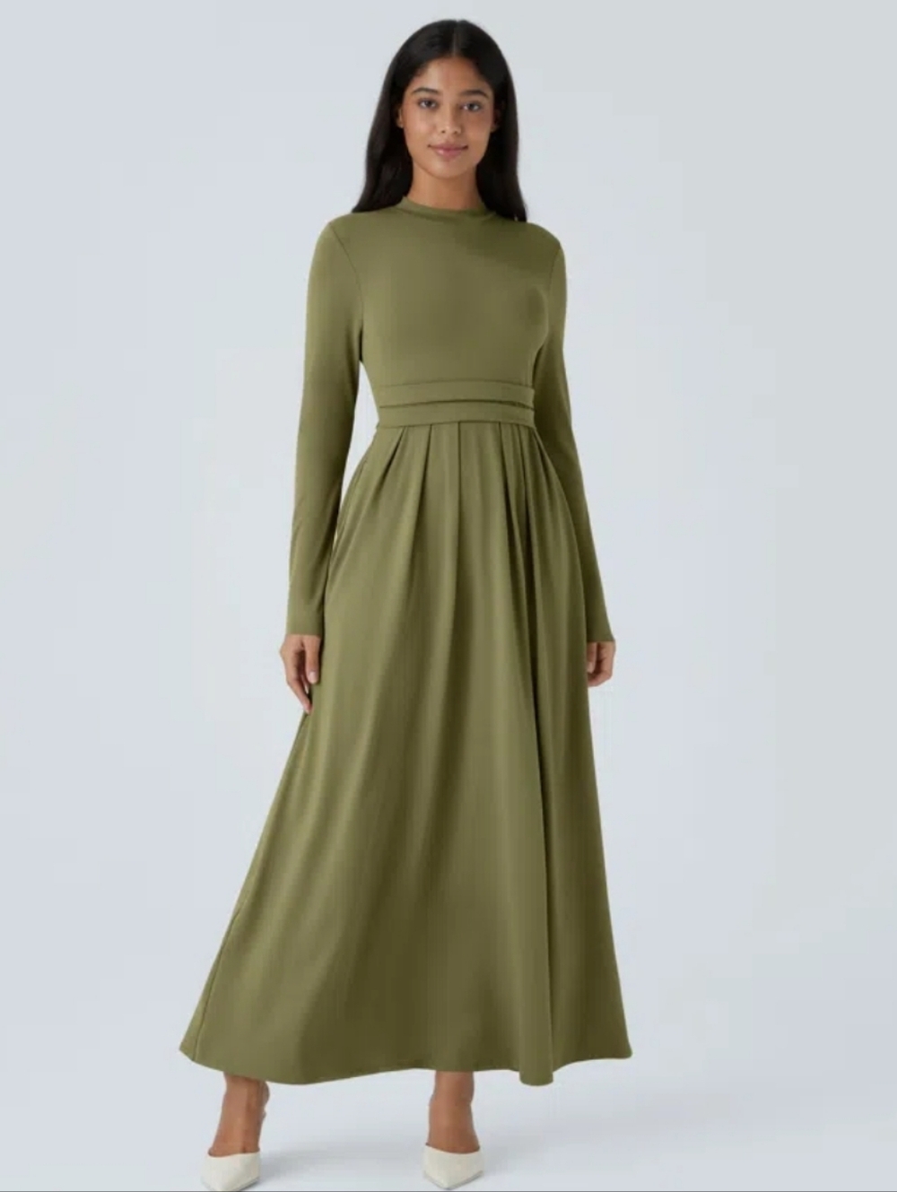 Halara Mock-neck Long Sleeve Pocket Flare Maxi Dress